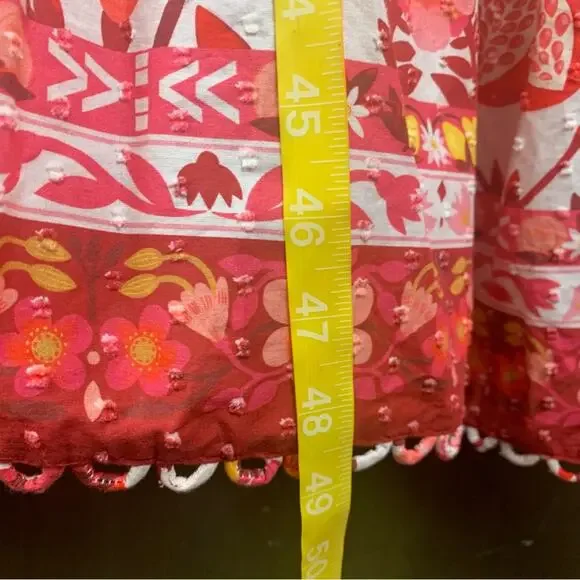 Farm Rio size XS romantic orchard tiered midi dress pink red white - Picture 11 of 15